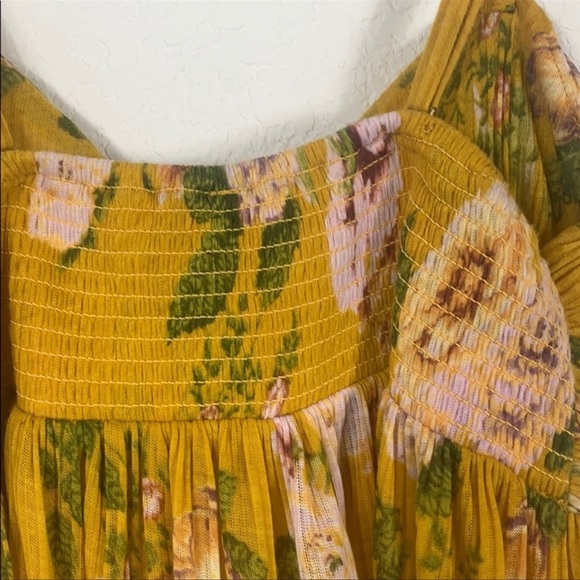 Free People Mirage yellow floral tube top flounce smocked size XS - Picture 13 of 15
